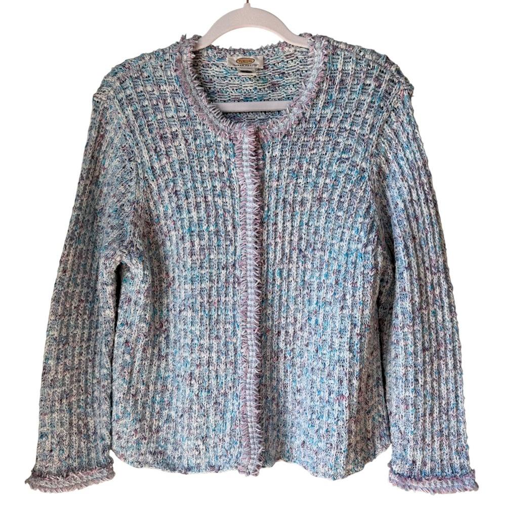 Vintage Talbots Petite Textured Knit Cardigan Sweater Confetti Mingled Yarn X XL